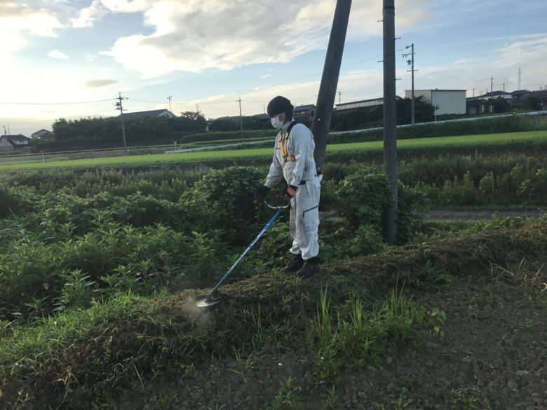 エスケイ電気 榊原達郎くんは、今年入会した新入会員！かなりの精度で草を刈っていきます。細やかやの